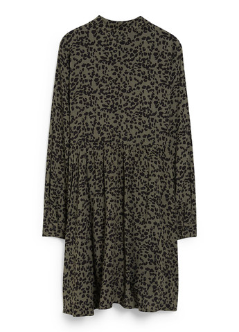 Оливковое (хаки) кэжуал платье клеш, рубашка C&A с животным (анималистичным) принтом