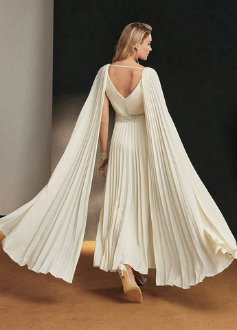 Кремова святковий сукня сукня-кейп, а-силует, плісована SHEIN однотонна