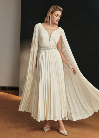 Кремова святковий сукня сукня-кейп, а-силует, плісована SHEIN однотонна