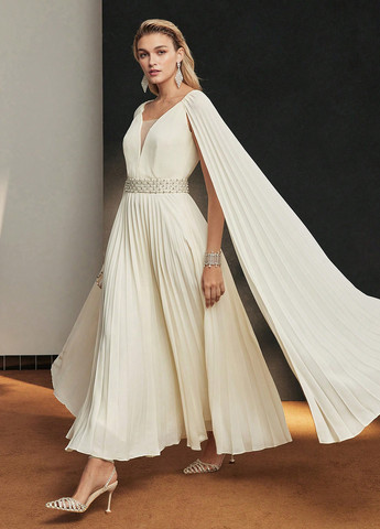 Кремова святковий сукня сукня-кейп, а-силует, плісована SHEIN однотонна