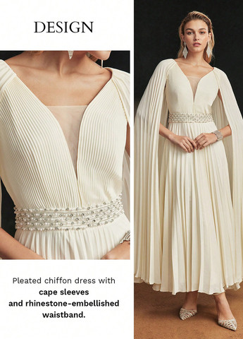 Кремова святковий сукня сукня-кейп, а-силует, плісована SHEIN однотонна