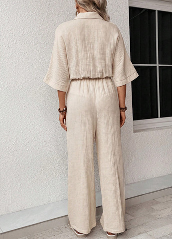 Комбинезон SHEIN комбинезон-брюки однотонный светло-бежевый кэжуал хлопок