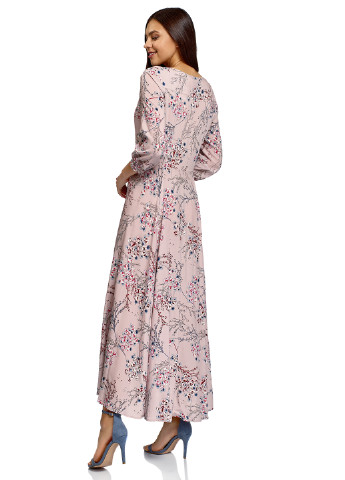 Розовое кэжуал платье а-силуэт Oodji с рисунком