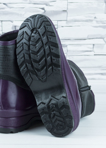 Фиолетовые резиновые ботинки полусапожки фиолетовые непромокаемые утепленные флисом по всей длине W-Shoes