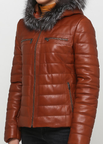 Коричневая демисезонная куртка кожаная (мех лисы) Leather Factory