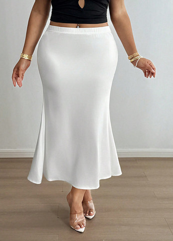 Белая вечерний однотонная юбка SHEIN а-силуэта (трапеция)