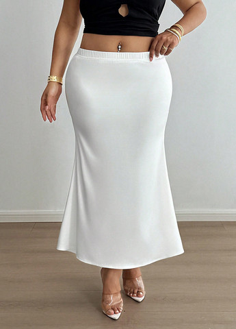 Белая вечерний однотонная юбка SHEIN а-силуэта (трапеция)