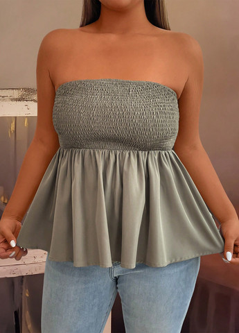 Темно-бежева блуза з баскою SHEIN