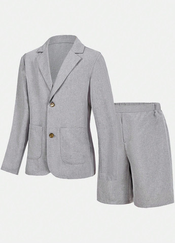Сірий демісезонний костюм (піджак, шорти) з шортами SHEIN