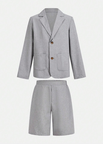 Сірий демісезонний костюм (піджак, шорти) з шортами SHEIN
