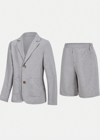 Сірий демісезонний костюм (піджак, шорти) з шортами SHEIN