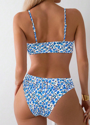 Синій літній купальник (ліф, трусики) топ, роздільний SHEIN