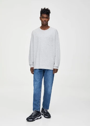 Серый демисезонный кэжуал лонгслив Pull & Bear меланж