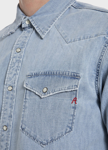 Голубой кэжуал, джинсовая рубашка однотонная Replay