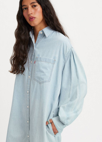 Голубое джинсовое, кэжуал платье рубашка Levi's однотонное