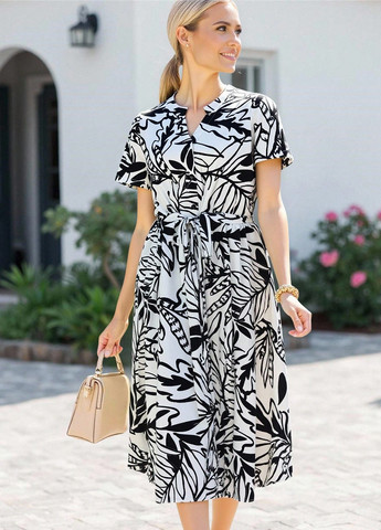 Черно-белое кэжуал платье а-силуэт, рубашка SHEIN с рисунком