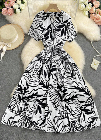 Черно-белое кэжуал платье а-силуэт, рубашка SHEIN с рисунком