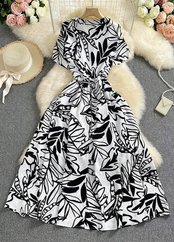 Черно-белое кэжуал платье а-силуэт, рубашка SHEIN с рисунком