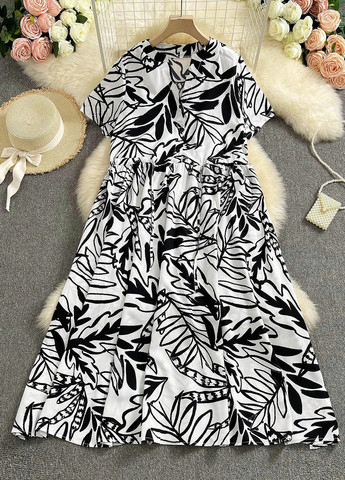 Черно-белое кэжуал платье а-силуэт, рубашка SHEIN с рисунком