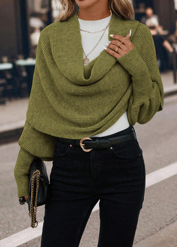 Оливковий (хакі) демісезонний светр SHEIN