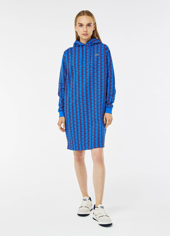 Синее кэжуал платье платье-худи Lacoste с геометрическим узором