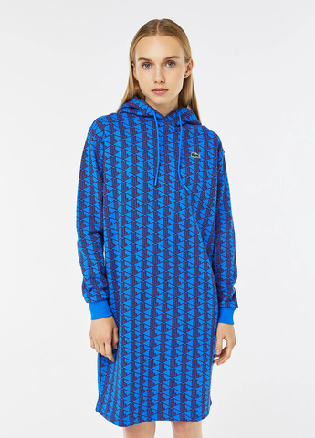 Синя кежуал сукня сукня-худі Lacoste з геометричним візерунком