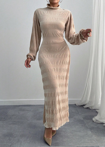 Бежевое кэжуал платье SHEIN однотонное