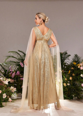 Светло-бежевое вечернее платье для беременных SHEIN однотонное