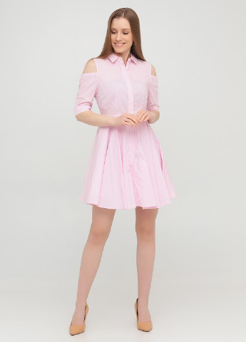 Розовое кэжуал платье клеш, рубашка Only в полоску