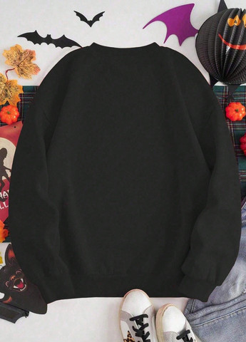 Чорний світшот SHEIN малюнок без декору (364099589)