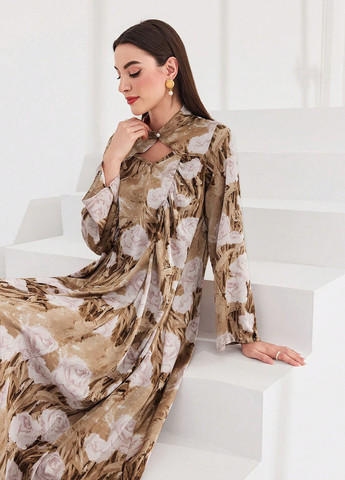 Темно-бежева кежуал сукня а-силует SHEIN з квітковим принтом