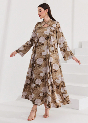 Темно-бежева кежуал сукня а-силует SHEIN з квітковим принтом