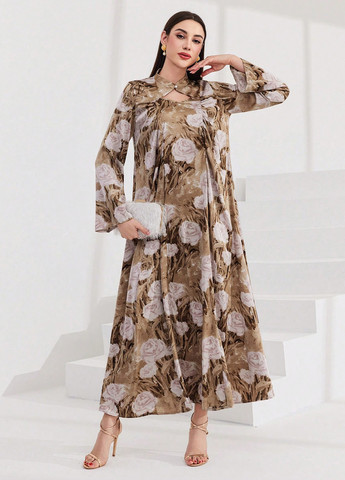 Темно-бежева кежуал сукня а-силует SHEIN з квітковим принтом