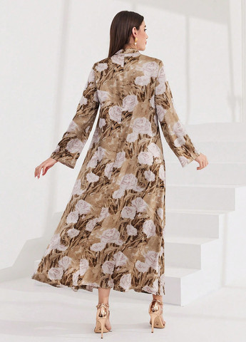 Темно-бежева кежуал сукня а-силует SHEIN з квітковим принтом