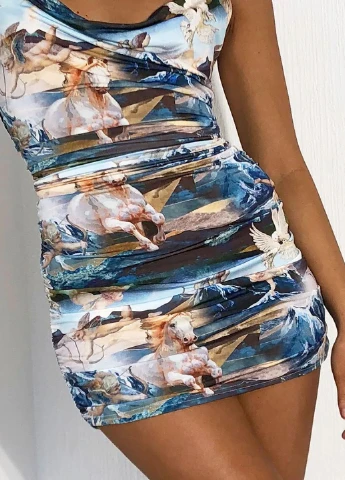 Синее кэжуал платье PrettyLittleThing с абстрактным узором