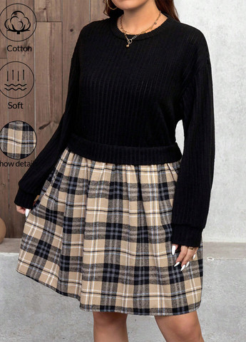 Черное кэжуал платье платье-свитер SHEIN в клетку