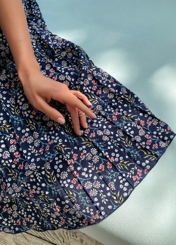 Темно-синяя кэжуал цветочной расцветки юбка ST-Seventeen клешированная, плиссе