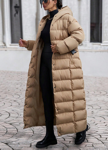 Темно-бежевая зимняя куртка куртка-пальто SHEIN