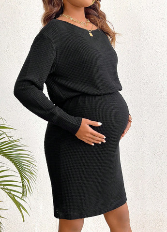 Чорна вечірня, кежуал, святковий сукня для вагітних сукня светр, футляр SHEIN однотонна