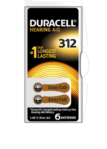 Батарейки для слуховых аппаратов размер 312, 6 шт Duracell (52586263)
