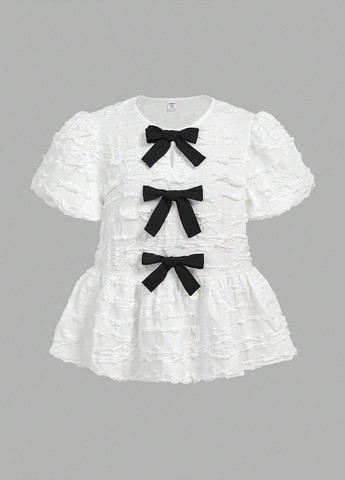 Айвори однотонная блузка с баской SHEIN летняя