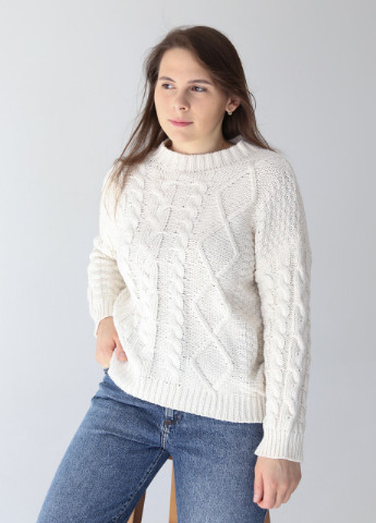 Білий демісезонний светр жіночий білий велика в'язка косами JEANSclub Свободная
