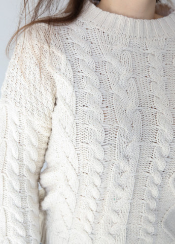 Белый демисезонный свитер женский белый крупная вязка косами JEANSclub Свободная
