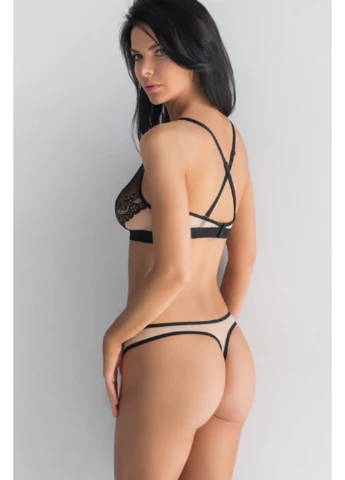 Трусики стрінг бежево-чорні SO SEXY COQUETTE 2739 Kleo (251826859)