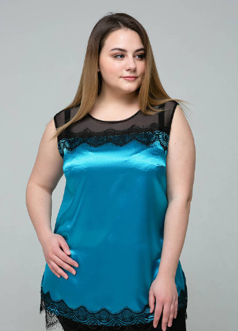 Голубая летняя атласная блуза с кружевом тони голубая Tatiana