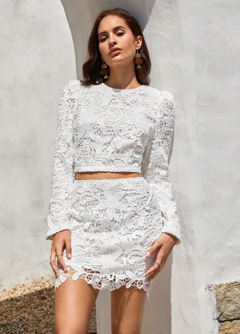 Белый демисезонный комплект (топ, юбка) SHEIN