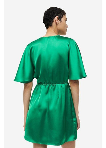 Смарагдова коктейльна, кежуал сукня на запах H&M однотонна