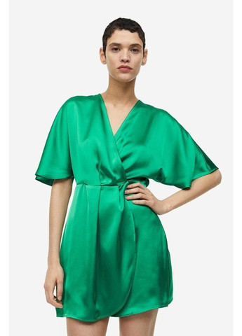 Смарагдова коктейльна, кежуал сукня на запах H&M однотонна