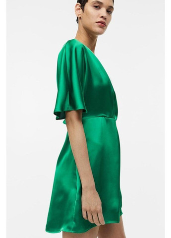 Смарагдова коктейльна, кежуал сукня на запах H&M однотонна