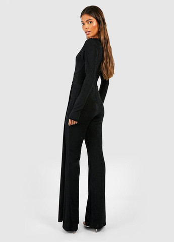 Комбінезон Boohoo комбінезон-брюки однотонний чорний кежуал поліестер, трикотаж